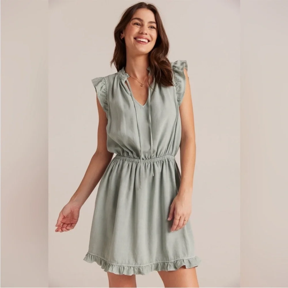 BELLA DAHL Ruffle Cap Sleeve Split Neck Minidress - Confetti NWT - Picture 6 of 7